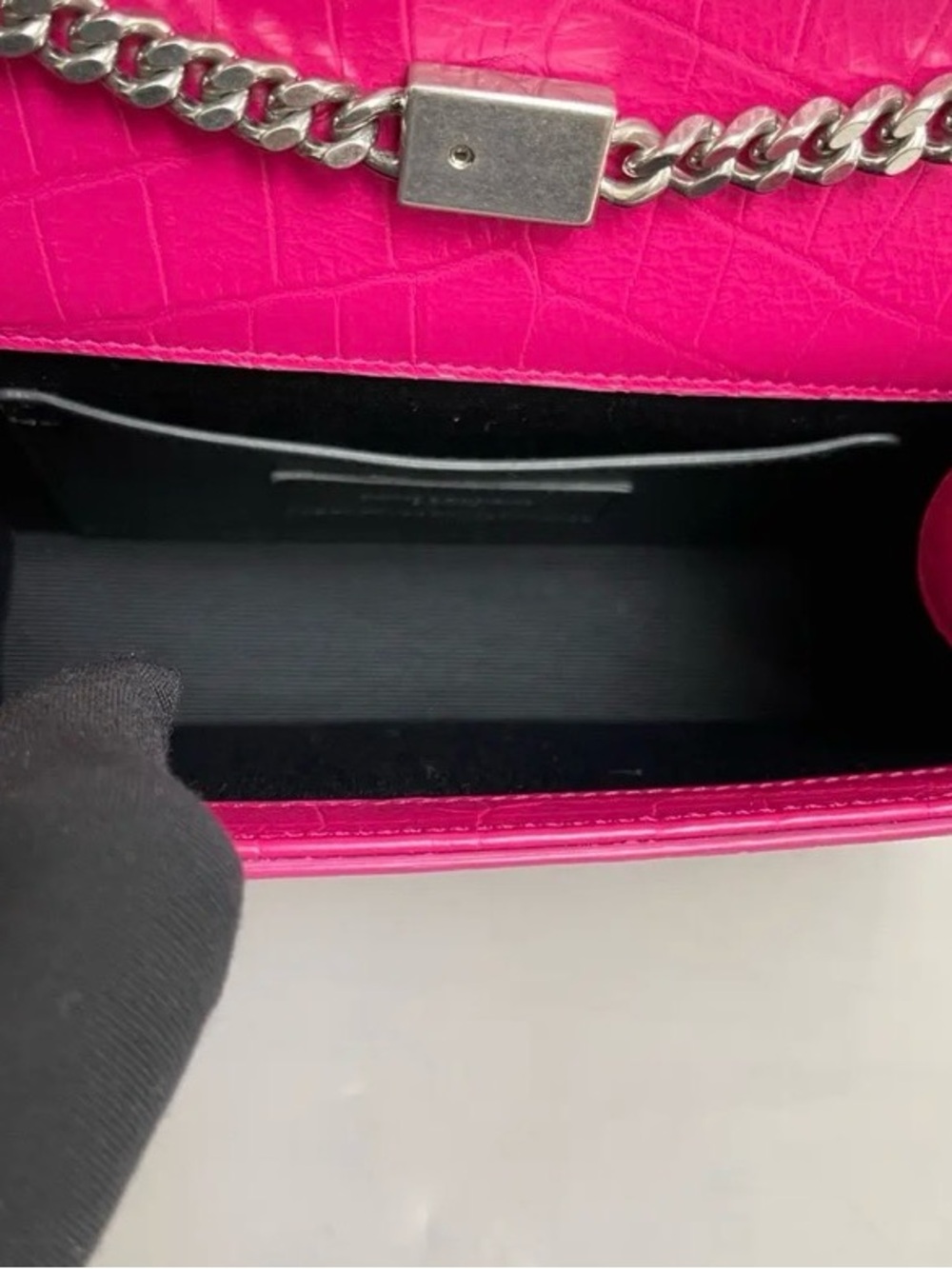 🔥Saint Laurent Fuchsia Croc-Embossed Kate Tassle Bag Small full inclusion🔥 - Picture 7 of 16